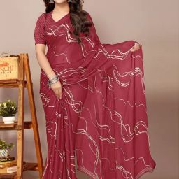 Mirchi Fashion Maroon Chiffon Geometric Saree With Unstitched Blouse-image-70
