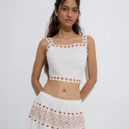 Bombay Paisley by Westside White Floral Embroidered Cotton Top-picture-28