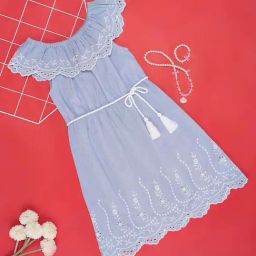 Pantaloons Junior Blue Cotton Embroidered Dress-image-100