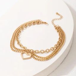 OOMPH Gold-Tone Heart Multi Layer Chain Fashion Stylish Latest Anklet for Women-image-87