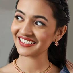 Priyaasi Floral Leaf Pink & Golden Necklace & Earring Set-27