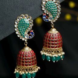 Priyaasi Peacock Green & Red Dangler Earrings-image-39