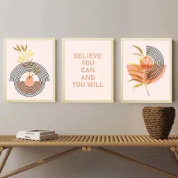 Art Street Beige & Orange Motivational Quotes Believe You Can Art Prints - Set of 3-picture-34