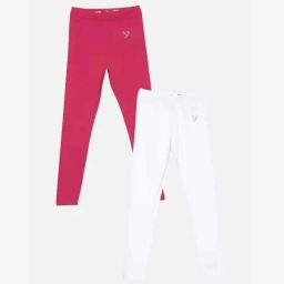 TWIN BIRDS Kids Pink & White Cotton Regular Fit Leggings (Pack of 2)-image-90