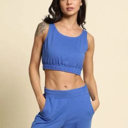 Van Heusen Blue Sleeveless Crop Top-image-1