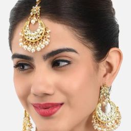 Zaveri Pearls Clear & White Alloy Earring & Maang Tikka Set-31