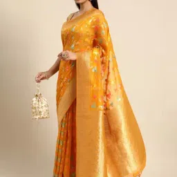 Kalyan Silks Mustard Woven Saree With Unstitched Blouse-image-60