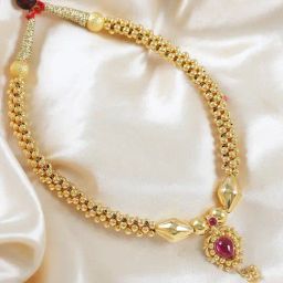 P.N.Gadgil Jewellers Zelena Gold 22k Kolhapuri Thushi Necklace-image-3