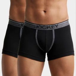 Jockey 8015 Ink Black Super Combed Cotton Rib Trunks with Ultrasoft Waistband - Pack of 2-picture-46