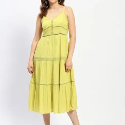 MADAME Green Cotton Lace Midi Dress-image-6