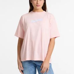 Guess Jeans Blush Pink Oversize Curved Logo Printed Top-picture-24