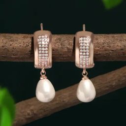 Zaveri Pearls Rose Gold Tone Contemporary Cubic Zirconia Brass Pearl Drop Earrings-ZPFK17151-image-15