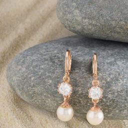 Zaveri Pearls Rose Gold Tone Dazzling Cubic Zirconia & Pearl Brass Drop Earrings-ZPFK17119-4