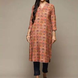 Biba Peach Straight Fit Printed Kurta-image-7