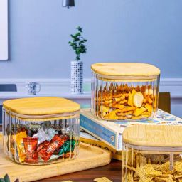 Goodhomes Clear Glass Storage Jar with Wooden Lid - Set of 3 (500 ml)-38