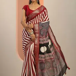 Libas Maroon Striped Saree With Unstitched Blouse-picture-47