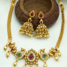 Diksha collection Gold-Plated Kundan-Studded & Beaded Jewellery Set-image-44
