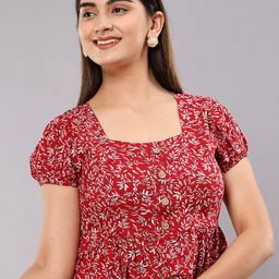 Shedika Floral Printed Square Neck Puff Sleeves Crop Top-image-6