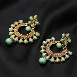 Aatmana Green Gold-Plated Kundan-Studded Handcrafted Crescent-Shaped Drop for Women-1