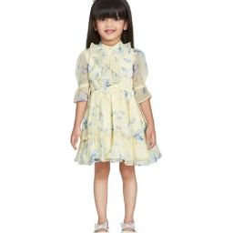 Peppermint Kids Yellow & Blue Floral Print Dress-picture-27