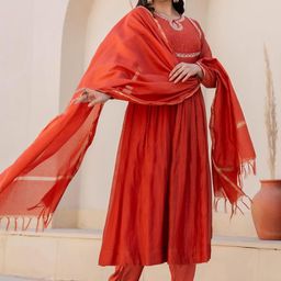 KALINI Yoke Design Sequinned Anarkali Kurta With Trouser And Dupatta-4