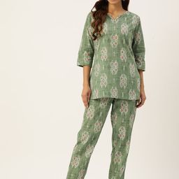 FERANOID Women Printed Pure Cotton Tunic with Trouser-image-8