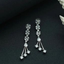 Aatmana White & Silver-Plated Classic AD Studded Dangler Earrings for Women-40