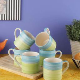 VarEesha Ananda Green & Blue Ceramic Tea Cups (150 ml) - Set of 6-picture-24