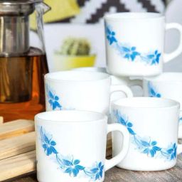 Cello White & Blue Glass Coffee Mug (0.1 L) - Set of 6-image-87