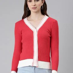 SHOWOFF Coral V-Neck Front-Open Sweater-33
