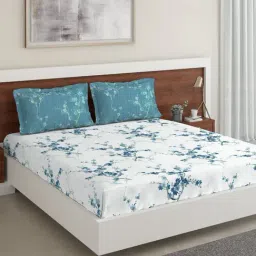 DDecor Floral Blue 144 TC Cotton Queen Bedsheet with 2 pillow Covers-image-79