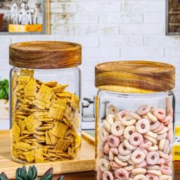 Goodhomes Clear Glass Storage Jar with Wooden Lid - Set of 2 (850 ml)-32