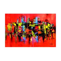 Inephos Red And Yellow Abstract Printed Canvas Wall Art-13