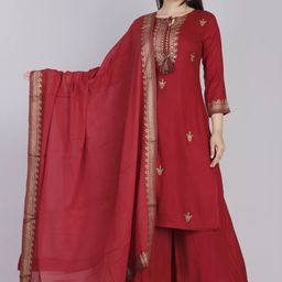 Moda Rapido Ethnic Motifs Printed Sequinned A-Line Kurta with Sharara And Dupatta-image-92