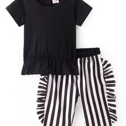 Kookie Kids Half Sleeves Top & Striped Capri Pant - Black-image-57
