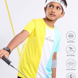 Pine Active Skin Friendly & Breathable Half Sleeves Text Print T-Shirt - Yellow White Blue-image-81