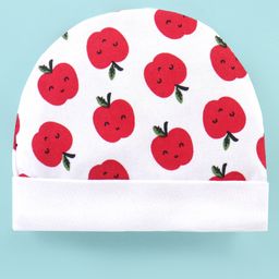 Babyhug 100% Cotton Apple Print Cap - White-image-6
