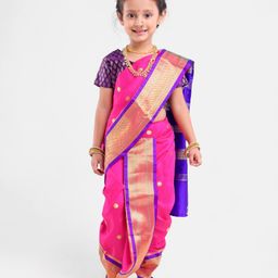 Bhartiya Paridhan Silk Saree with Half Sleeves Blouse - Rani Pink-image-25