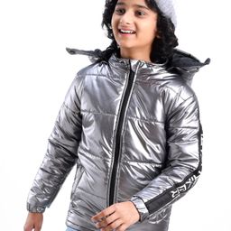 Pine Kids Woven Full Sleeves Hooded Jacket Solid Colour - Grey-image-2