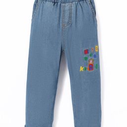 Kookie Kids Full Length Text Embroidered & Checks Detailing Jeans - Blue-image-23