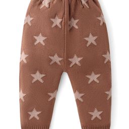 Babyhug Full Length Sweater Knit Fleece & Woollen Pants With Stars Print - Brown-image-37