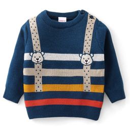 Babyhug Knitted Full Sleeves Pullover Sweater With Bear Design - Multicolor-image-96