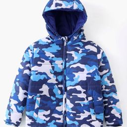 Pine Kids Woven Full Sleeves Front Open Padded Hooded Jacket with Camouflage Print & Pockets - Multicolour-image-85