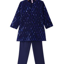 Babyhug Woven FullSleeves Sequined EmbroideredKurta Pyjama Set - Navy Blue-image-59