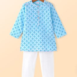 Babyhug Woven Full Sleeves Floral Printed Kurta & Pyjama Set - Blue-image-29