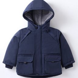 Kookie Kids Full Sleeves Solid Color Hooded Jacket - Navy Blue-image-79