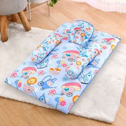 Babyhug 100% Cotton Bedding Set with Mushroom Print -Blue-image-20
