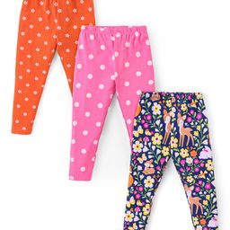 Babyhug Cotton Lycra Knit Full Length Leggings With Floral & Polka Dots Print Pack Of 3 - Multicolor-image-82