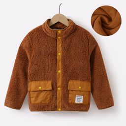 Kookie Kids Full Sleeves Fur Winter Jacket with Text Patch Detailing - Brown-image-72