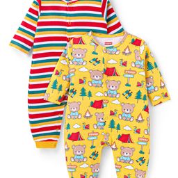 Babyhug 100% Cotton Knit Full Sleeves Striped & Bear Printed Front OpenRompers Pack of 2 - Yellow & Red-image-61